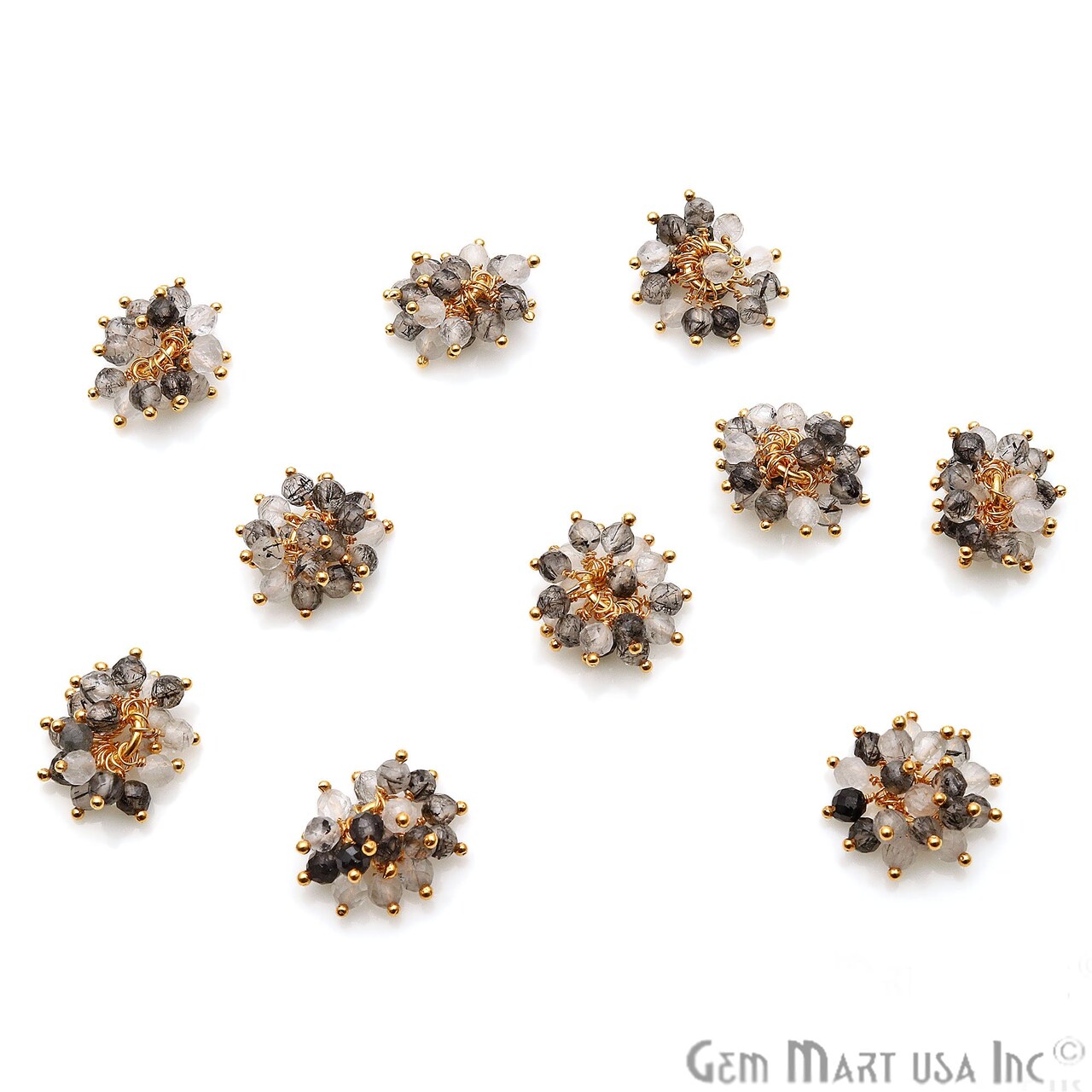 Tiny Cluster Gemstone Pendant, Natural Small Beads Charm, 12mm, Gold Plated DIY Jewelry, GemMartUSA (50364)